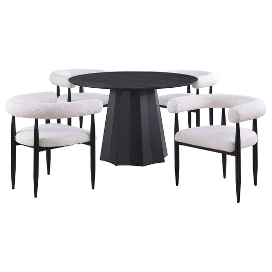 LGC105780-S5 Black 5 Piece Round Faux Marble Top Dining Table Set