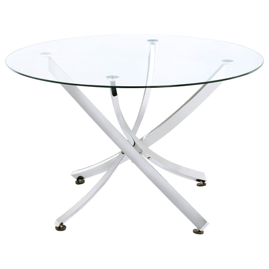 LGC106440-S5 5 Piece Round Glass Top Dining Set Chrome and White