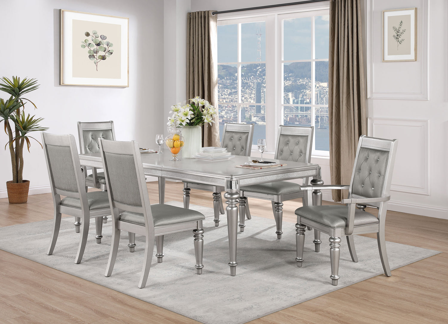 LGC106471-S7 Metallic Platinum 7 Piece Rectangular Dining Set