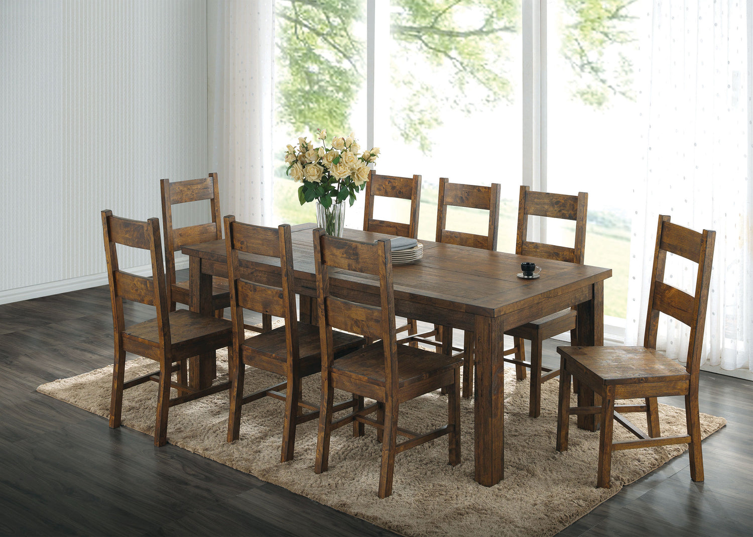 LGC107041-S9 Rustic Golden Brown 9 Piece Rectangular Dining Table Set