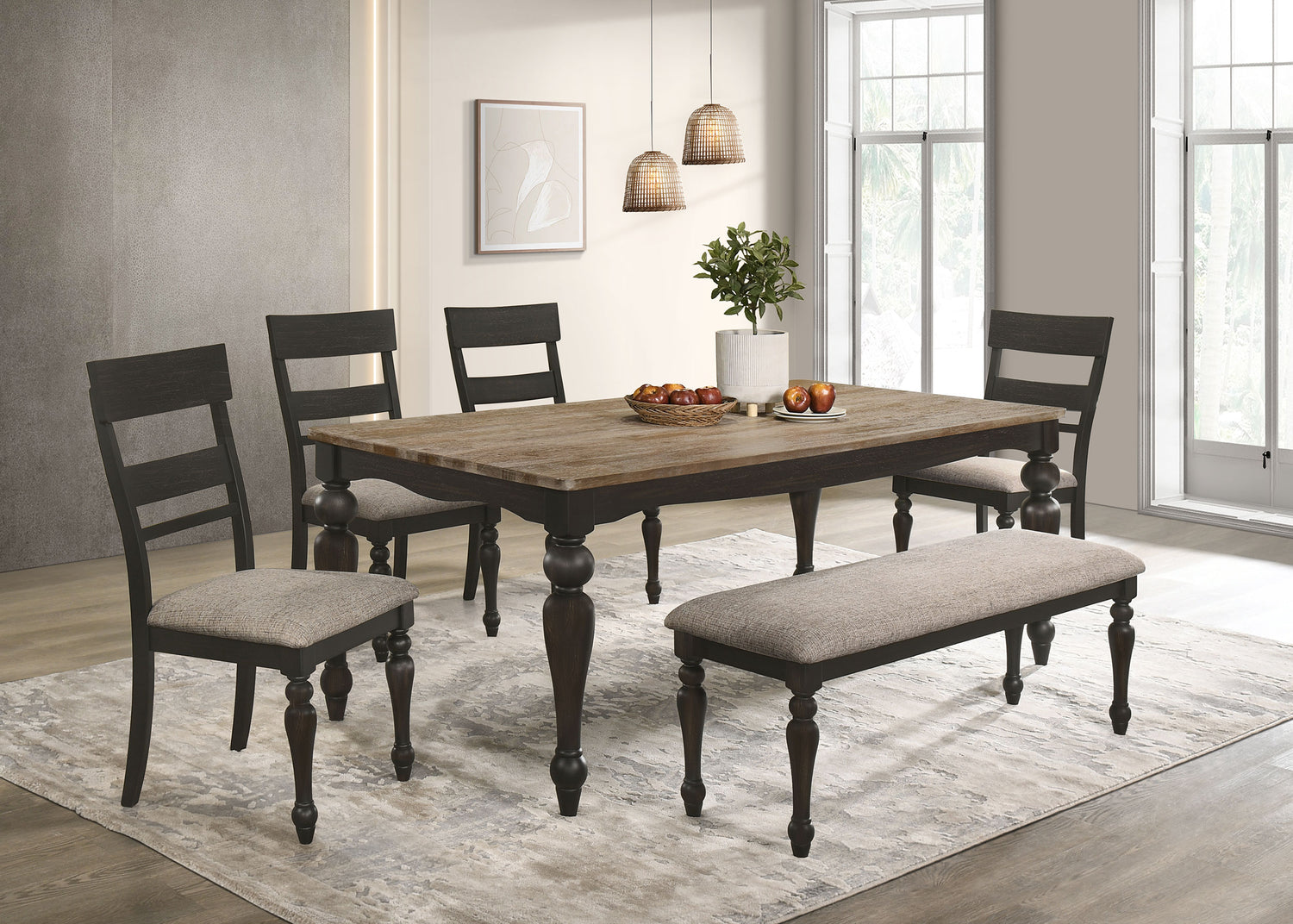 LGC108221-S6 Charcoal Sand Through 6 Piece Rectangular Dining Table Set