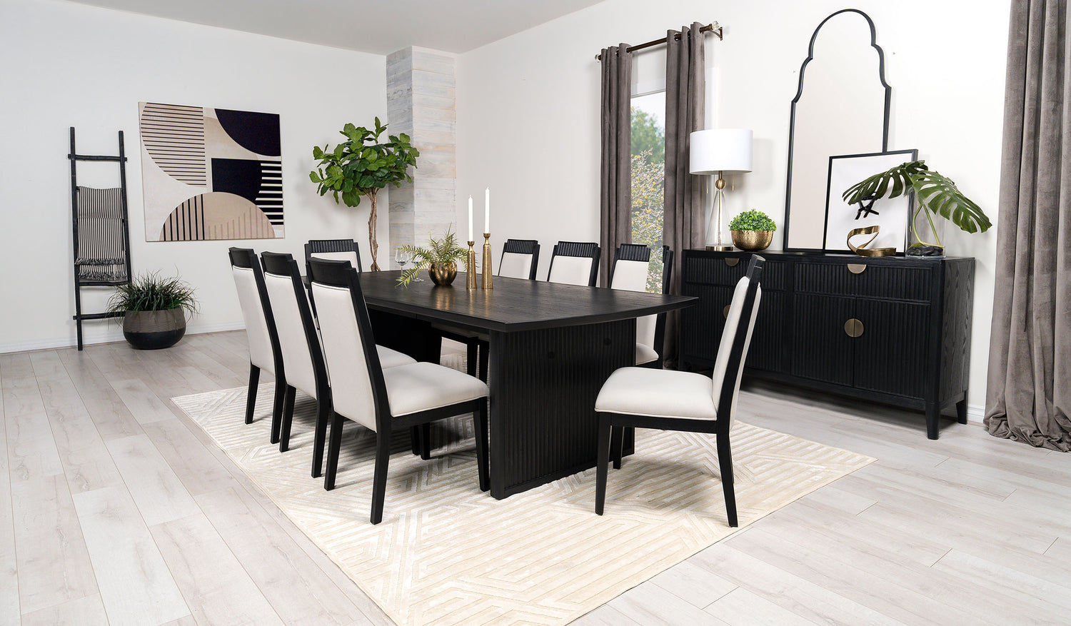 LGC108231-S9 Black 9 Piece Extension Leaf Dining Table Set