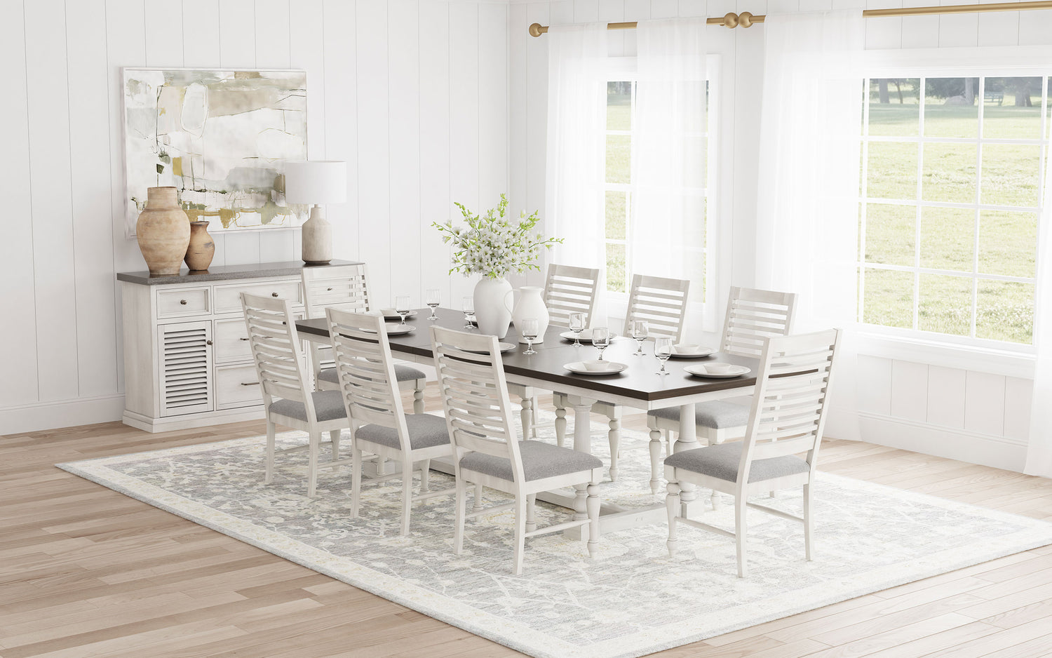 LGC108241-S9 9 Piece Extension Leaf Dining Set Vintage White