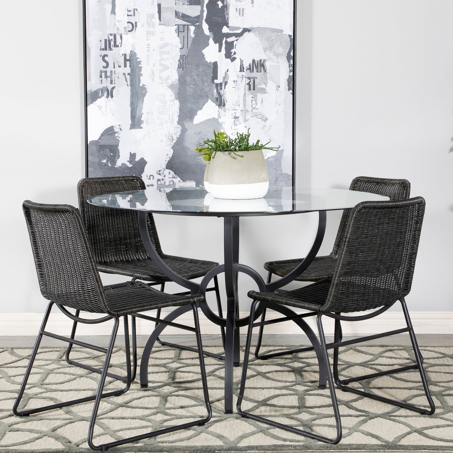 LGC108291-S5A 5 Piece Round Glass Top Dining Table Set Gunmetal