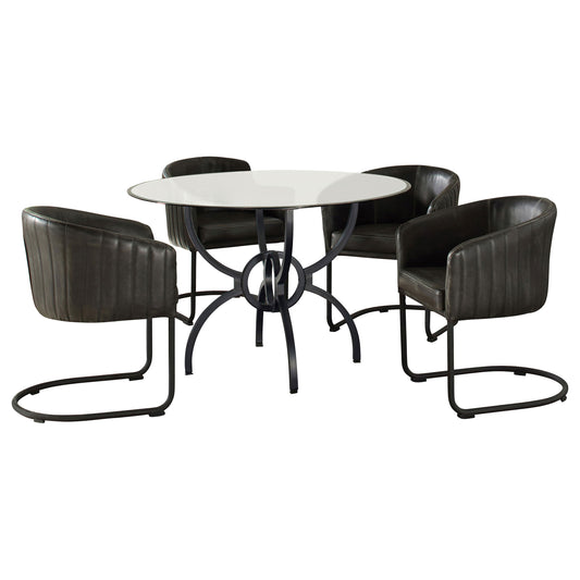 LGC108291-S5 5 Piece Round Glass Top Dining Table Set With Barrel Shaped Chairs