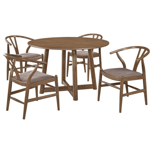 LGC108471-S5 Walnut 5 Piece Round Solid Wood Dining Table Set