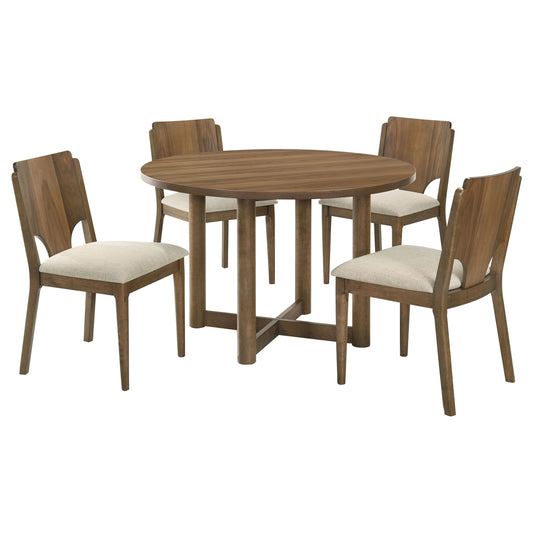 LGC108570-S5 Walnut 5 Piece 46 Inch Round Wood Dining Table Set