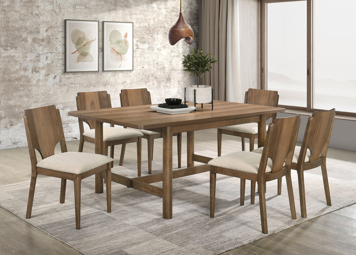 LGC108571-S7 Walnut 7 Piece Rectangular Dining Table Set