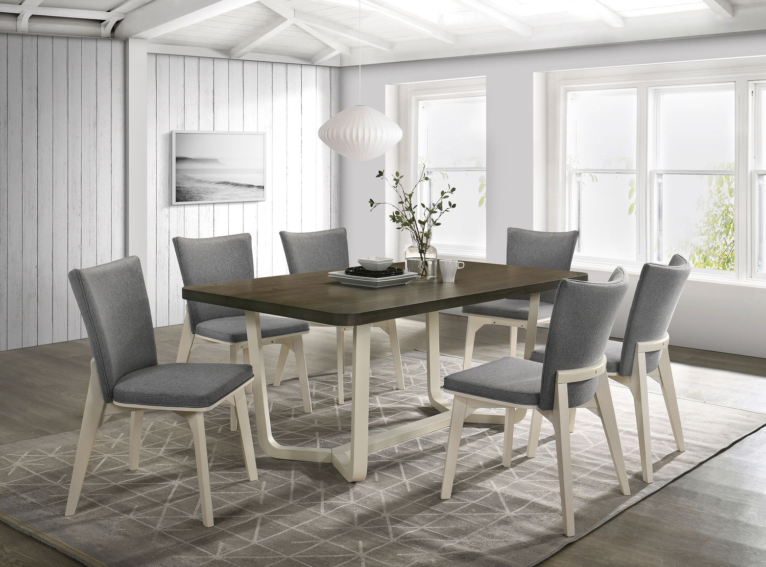 LGC108681-S7 7 Piece 71 Inch Rectangular Dining Set Greyish Brown