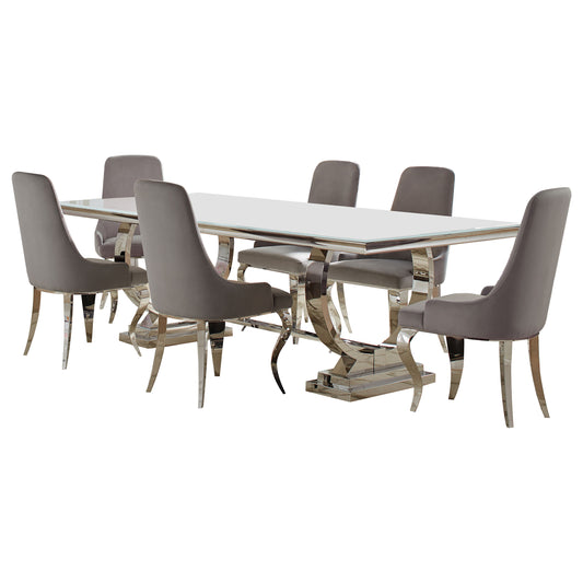 LGC108811-S7G 7 Piece Rectangular Glass Top Dining Table Set Grey