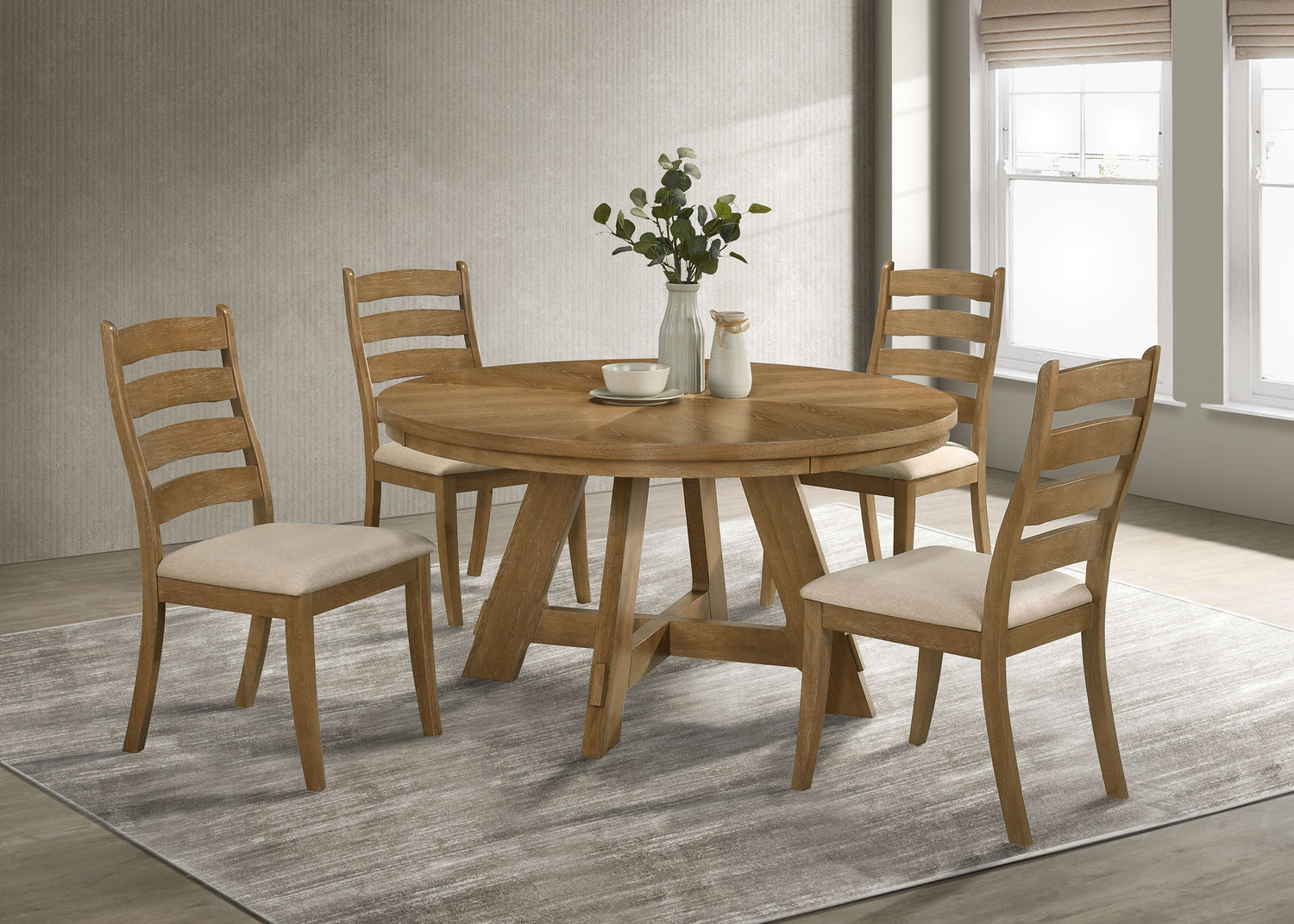 LGC109150-S5 Brown Oak and Latte 5 Piece Round Dining Table Set