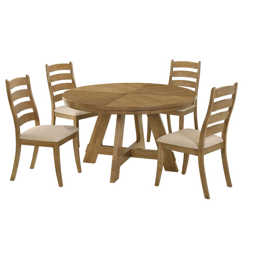 LGC109150-S5 Brown Oak and Latte 5 Piece Round Dining Table Set