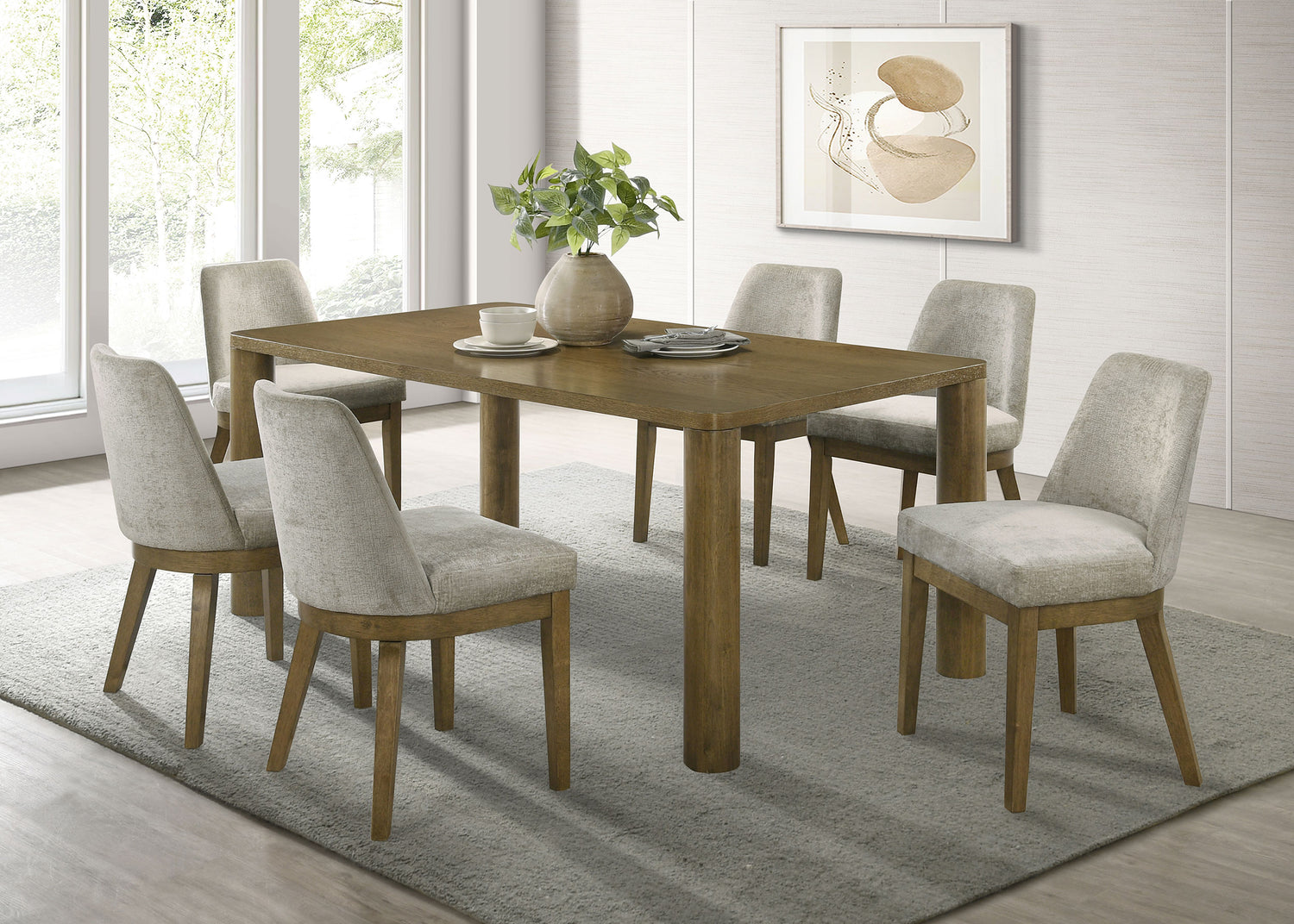 LGC109351-S7 Brown Oak 7 Piece 71" Inch Rectangular Dining Table Set