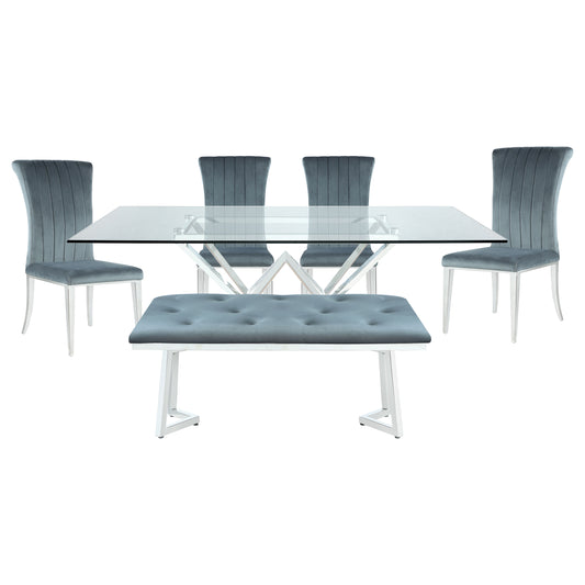 LGC109451-S6 6 Piece Rectangular Dining Set in Chrome and Grey