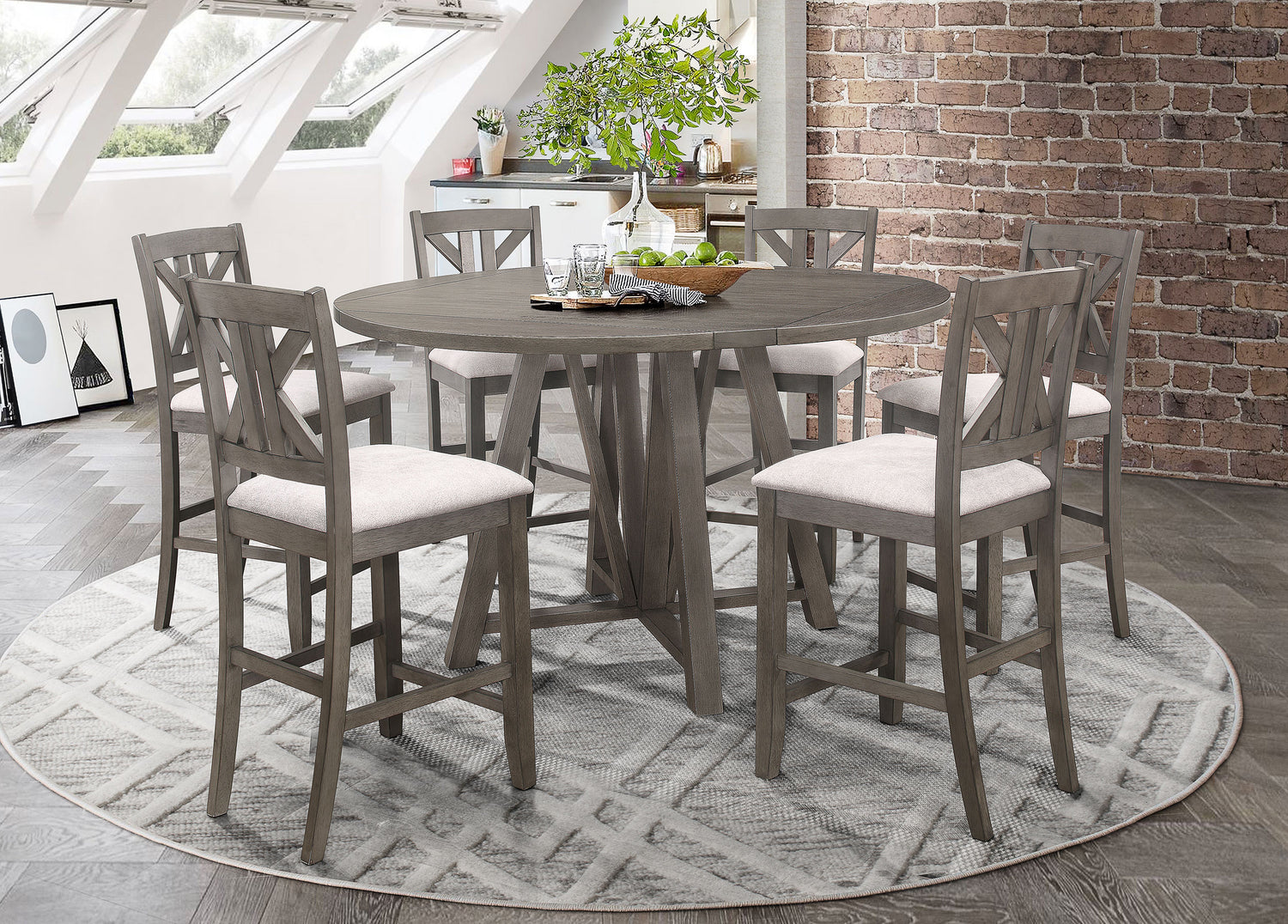 LGC109858-S7 7 Piece Drop Leaf Counter Height Dining Set Barn Grey