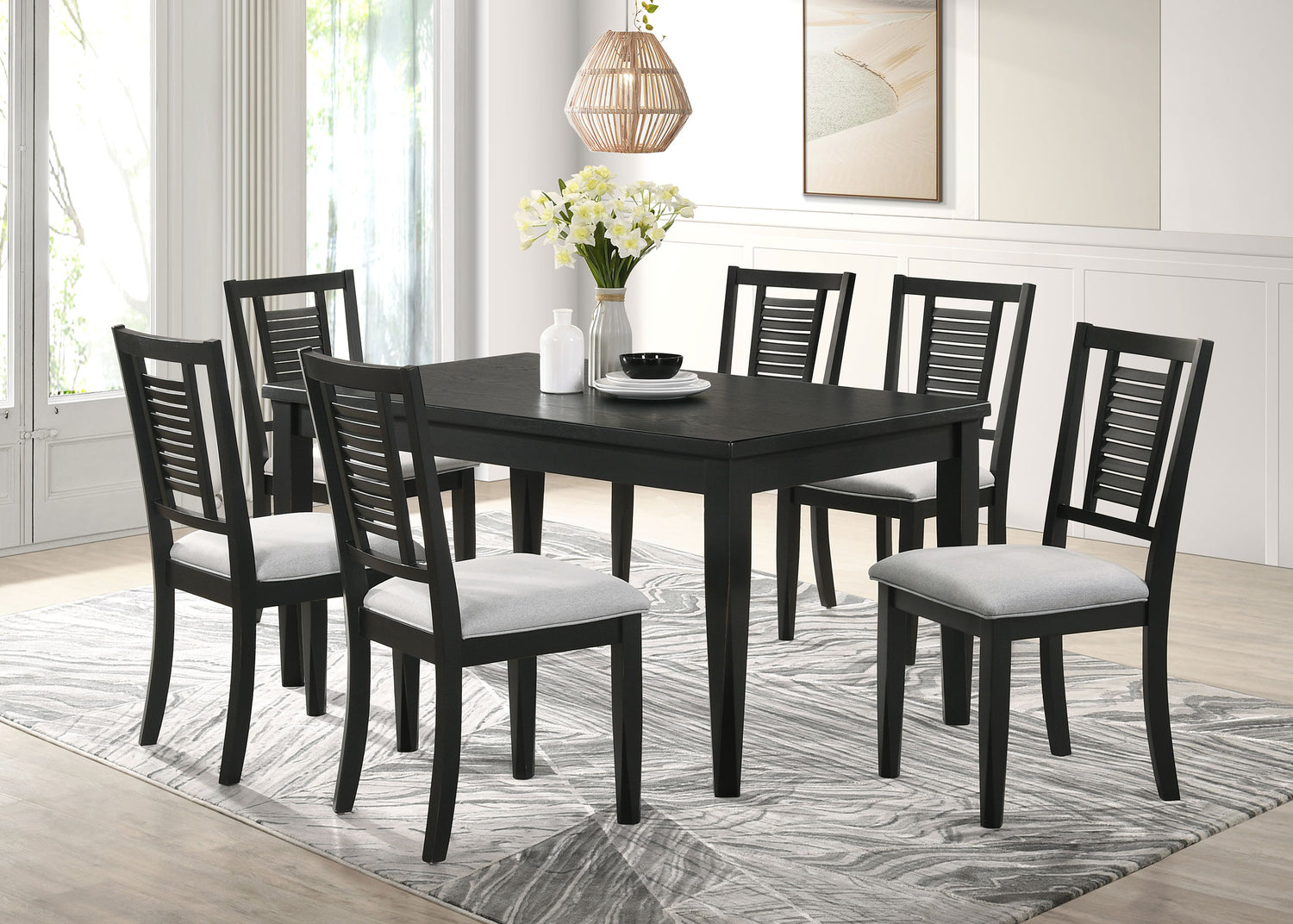 LGC110281-S7 7 Piece Rectangular Dining Set Washed Black