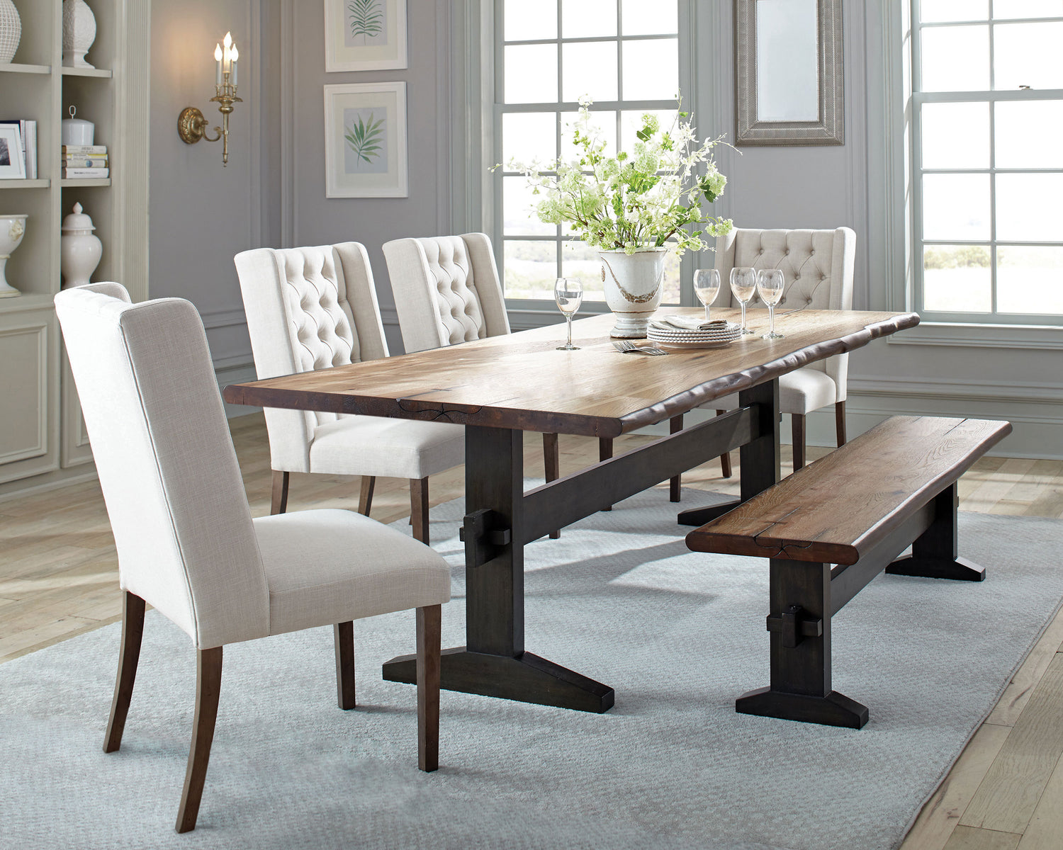 LGC110331-S6 6 Piece Rectangular Live Edge Dining Table Set Honey