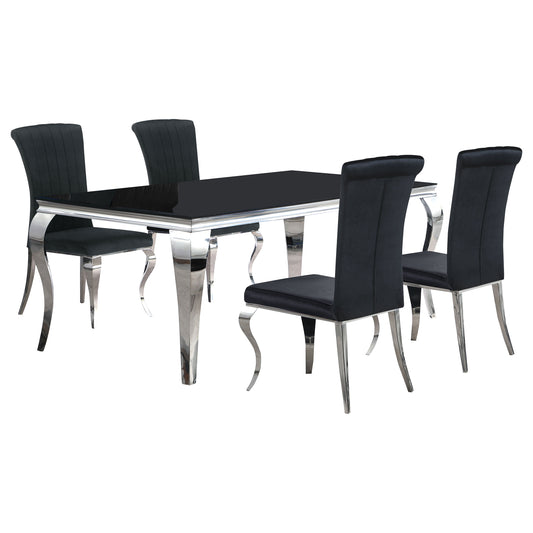 LGC115071-S5 Black 5 Piece 81" Inch Rectangular Black Glass Dining Table Set