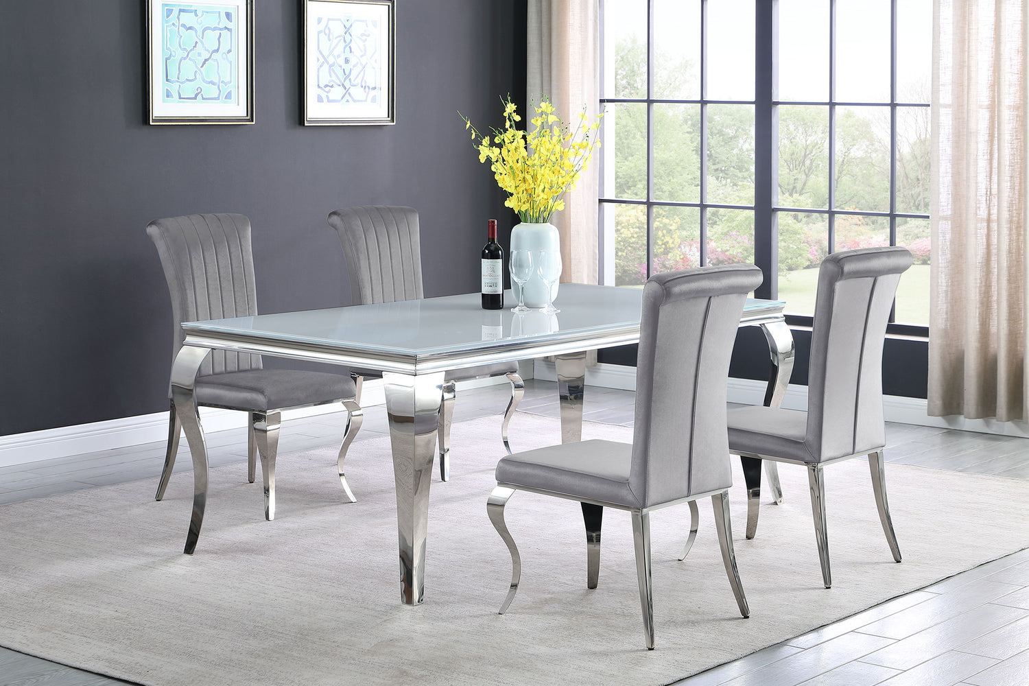 LGC115081-S5G Grey 5 Piece 81" Rectangular White Glass Dining Table Set