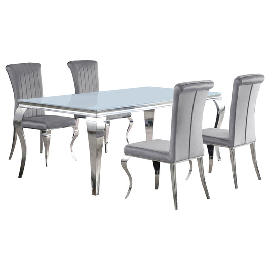 LGC115081-S5G Grey 5 Piece 81" Rectangular White Glass Dining Table Set