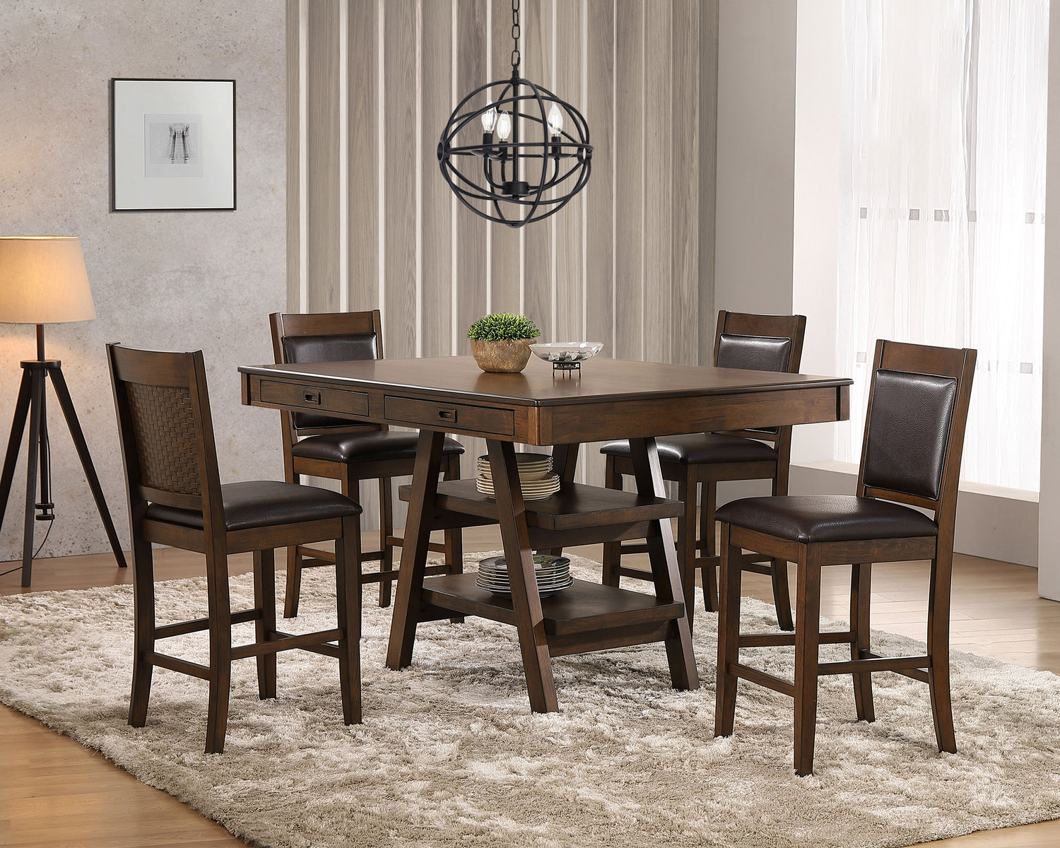 LGC115208-S5 Walnut 5 Piece Rectangular Dining Table Set