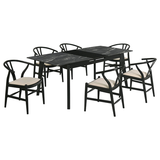 LGC121251-S7 Black 7 Piece Extension Leaf Dining Table Set