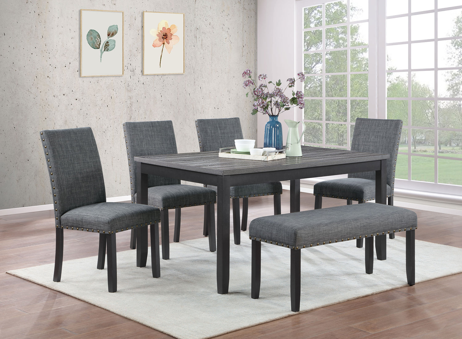 LGC150366 6 Piece Rectangular Dining Table Set Grey and Black