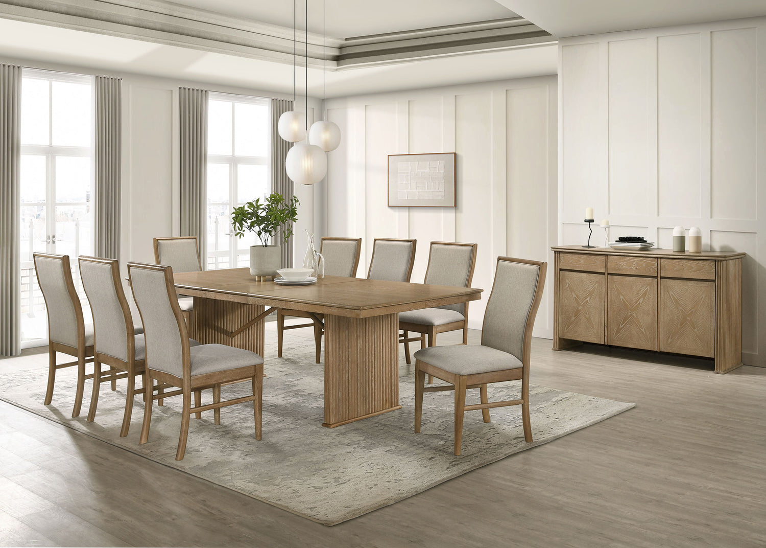 LGC193611-S10 10 Piece Extension Dining Set Distressed Light Brown