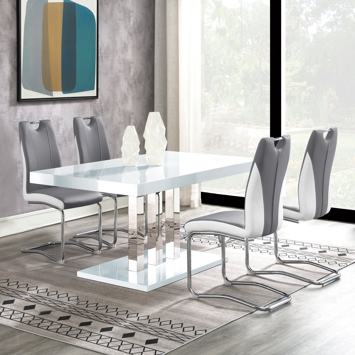 LGC193811-S5 White High Gloss 5 Piece Rectangular Dining Table Set