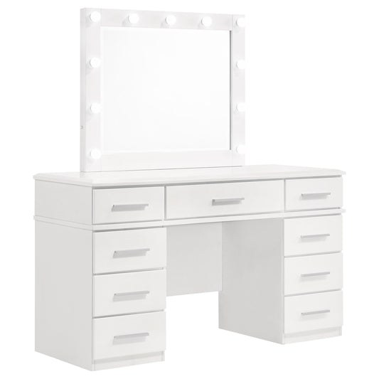 LGC203507 White Glossy 9 Drawer Vanity With LED Light Mirror