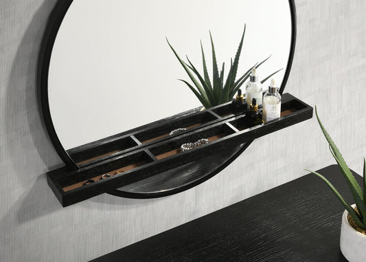 LGC224337 Black Vanity Table With Round Wall Mirror Set