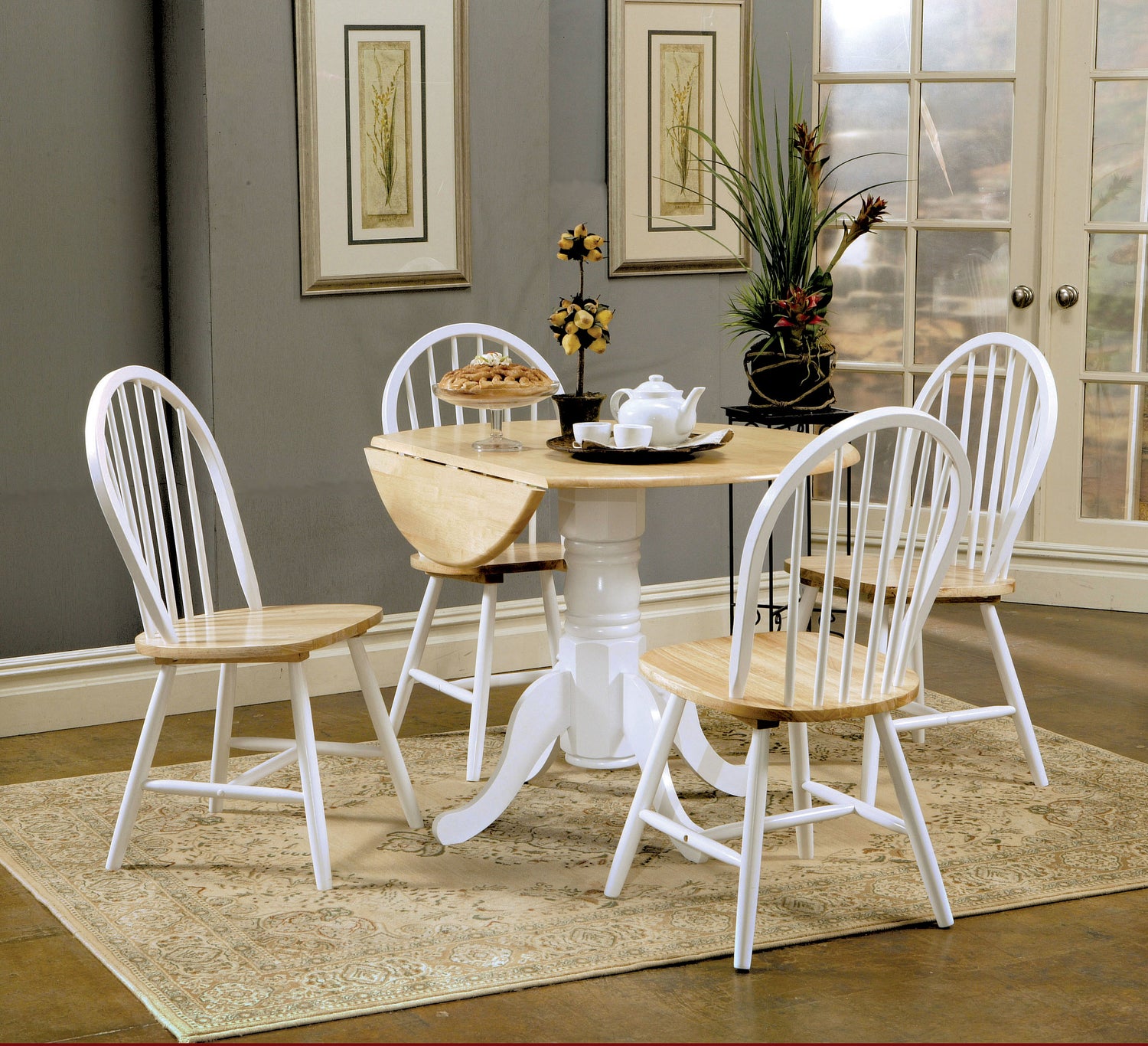 LGC4241-S5 5 Piece Round Top Leaf Dining Table Set White