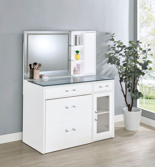 LGC930218 White Glossy Vanity Set With LED Mirror And Shelves