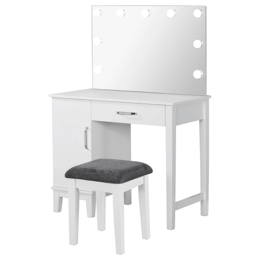 LGC931149 Vanity Set With Light Mirror and White and Gray Stool