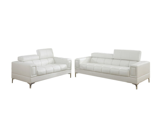 LGPF7240 White Faux Leather Sofa Set With Head Reclining Section