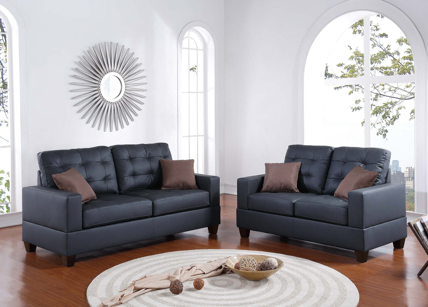 LGPF7855 Black Faux Leather Sofa Set