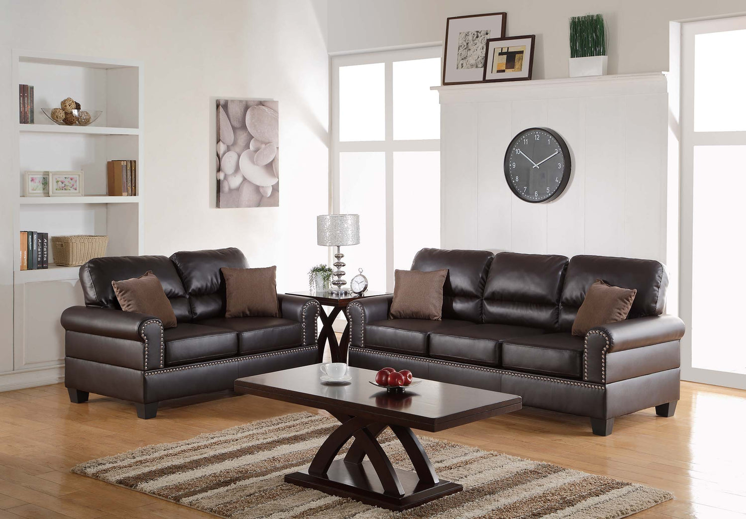 LGPF7878 Expresso Color Faux Leather Sofa Set