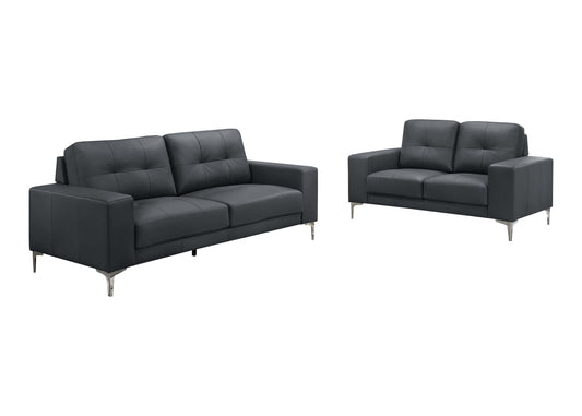 LGPF8417 Black Leather Contemporary Sofa Set