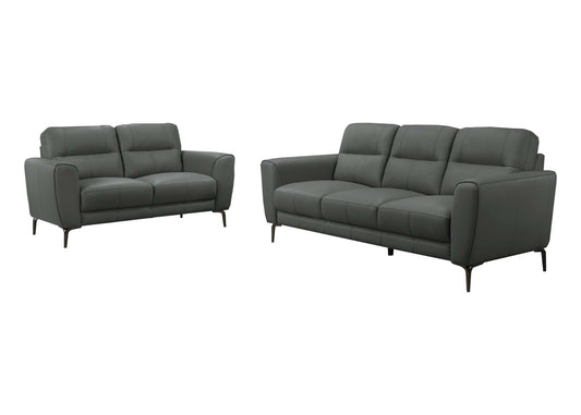 LGPF8419 Gray Leather 2 Pieces Sofa Set