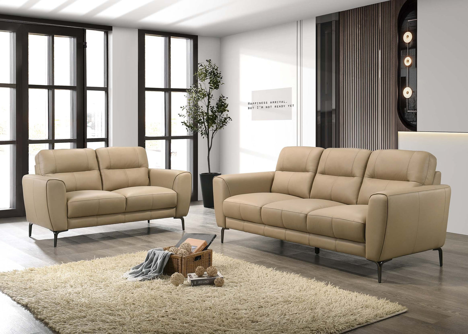 LGPF8420 Taupe Leather 2 Pieces Sofa Set