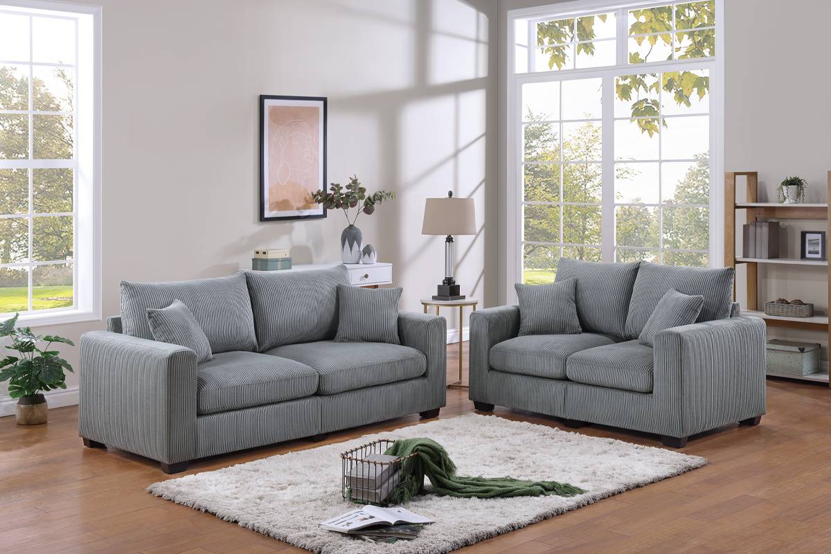 LGPF8427 Gray Corduroy 2 Pieces Sofa Set