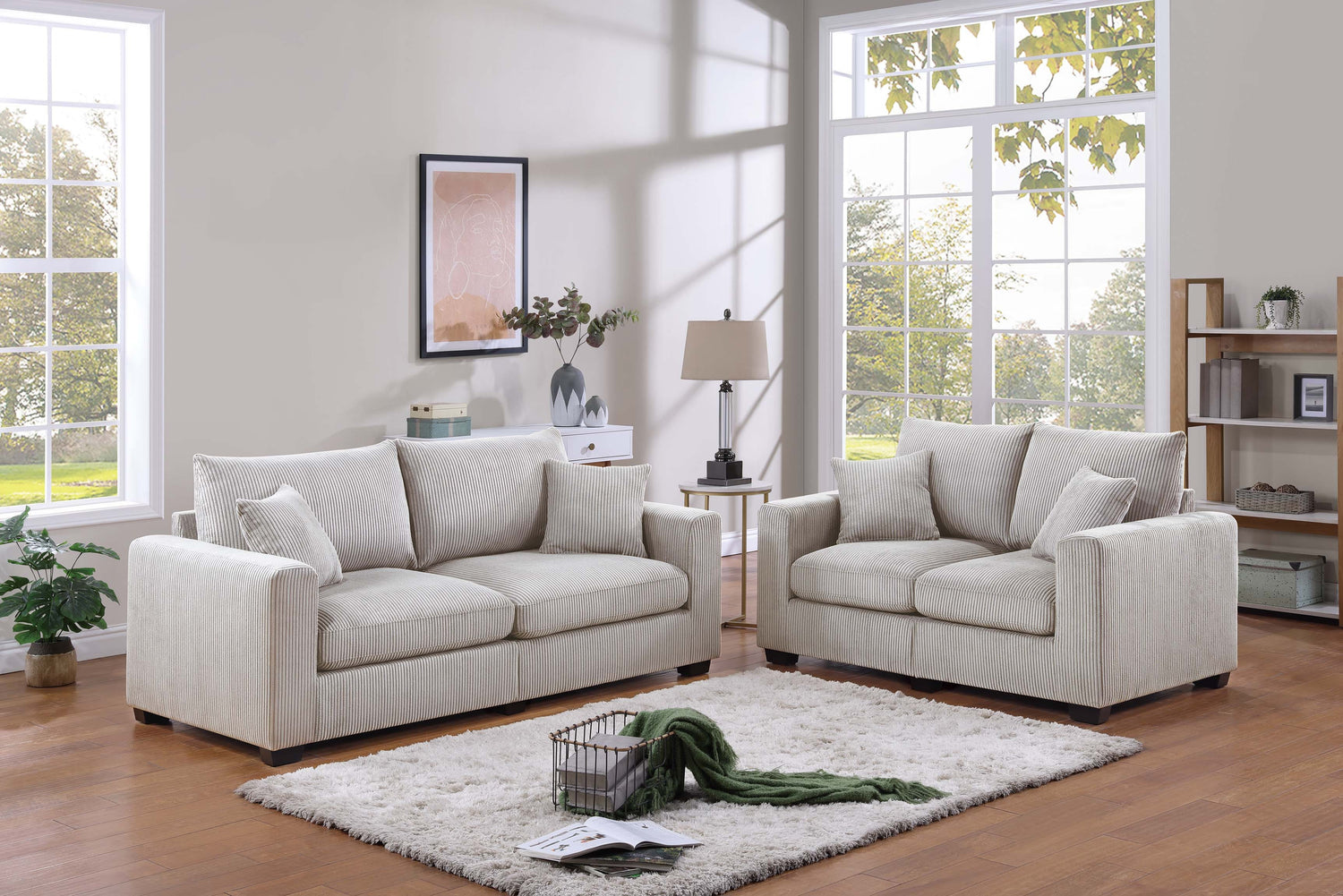 LGPF8428 Ivory Corduroy 2 Pieces Sofa Set