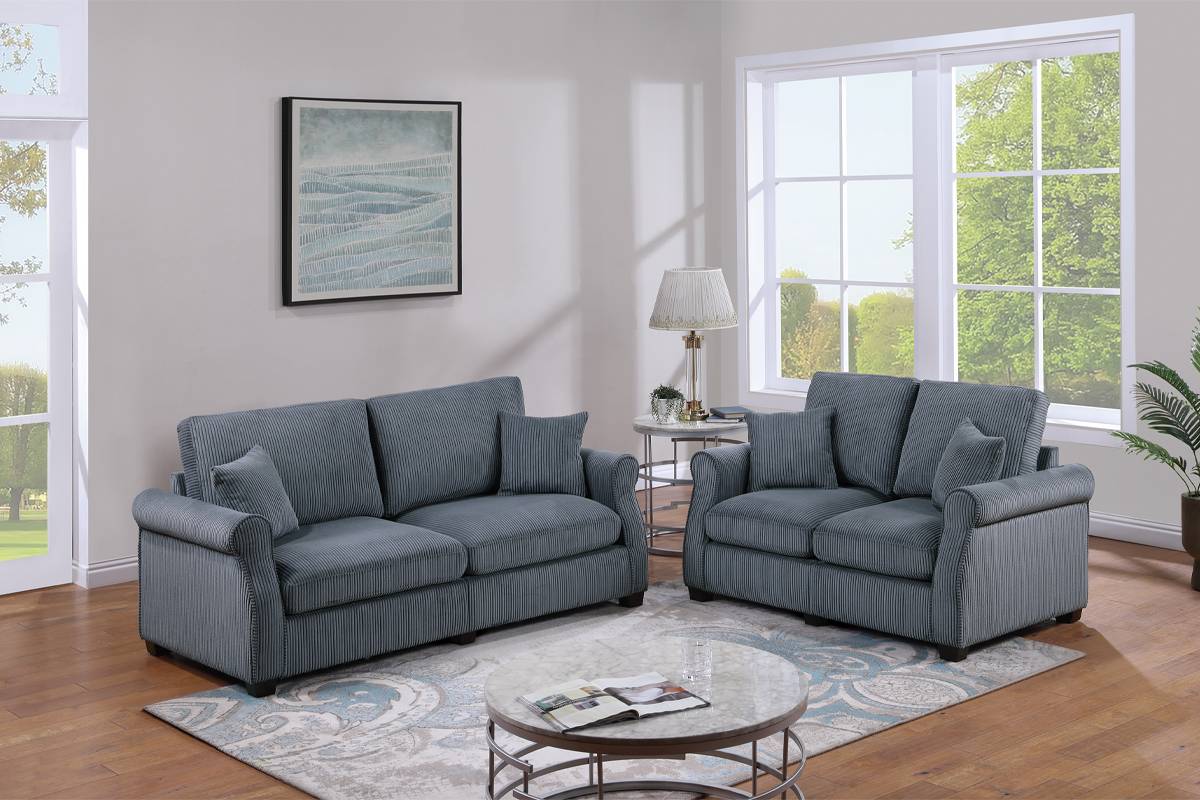 LGPF8429 Dark Gray Corduroy 2 Pieces Sofa Set