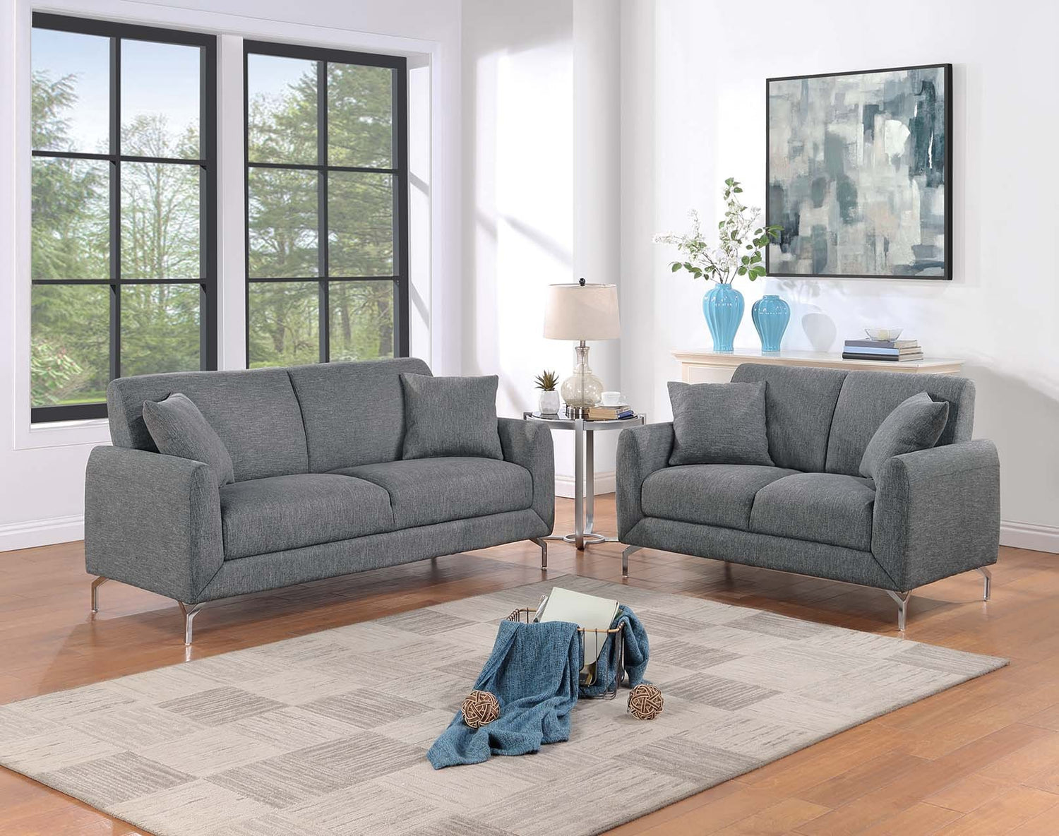 LGPF8437 Dark Gray Burlap Sofa Set