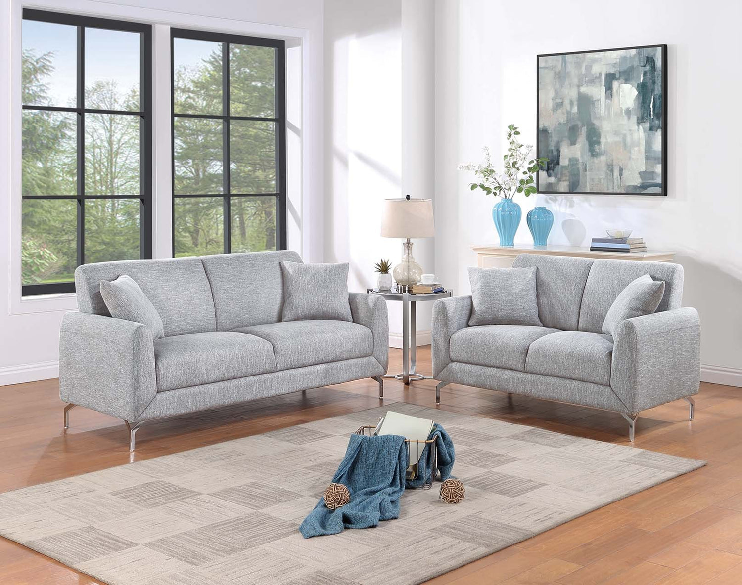 LGPF8438 Light Gray Burlap Sofa Set