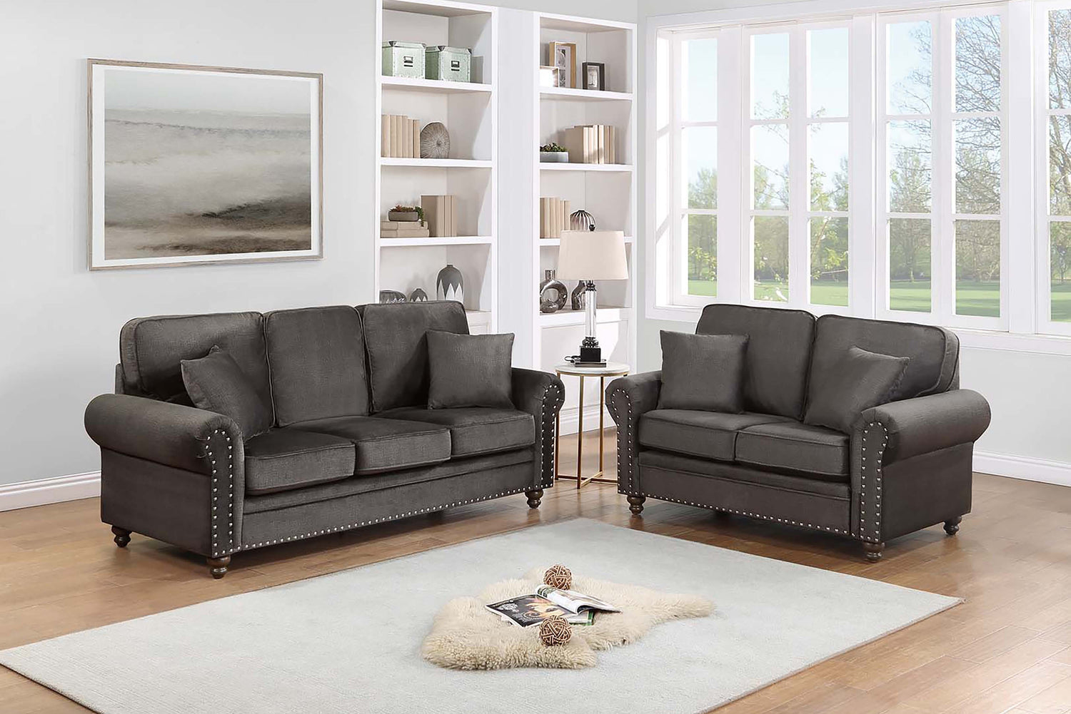 LGPF8439 Dark Coffee Bonded Velvet Sofa Set