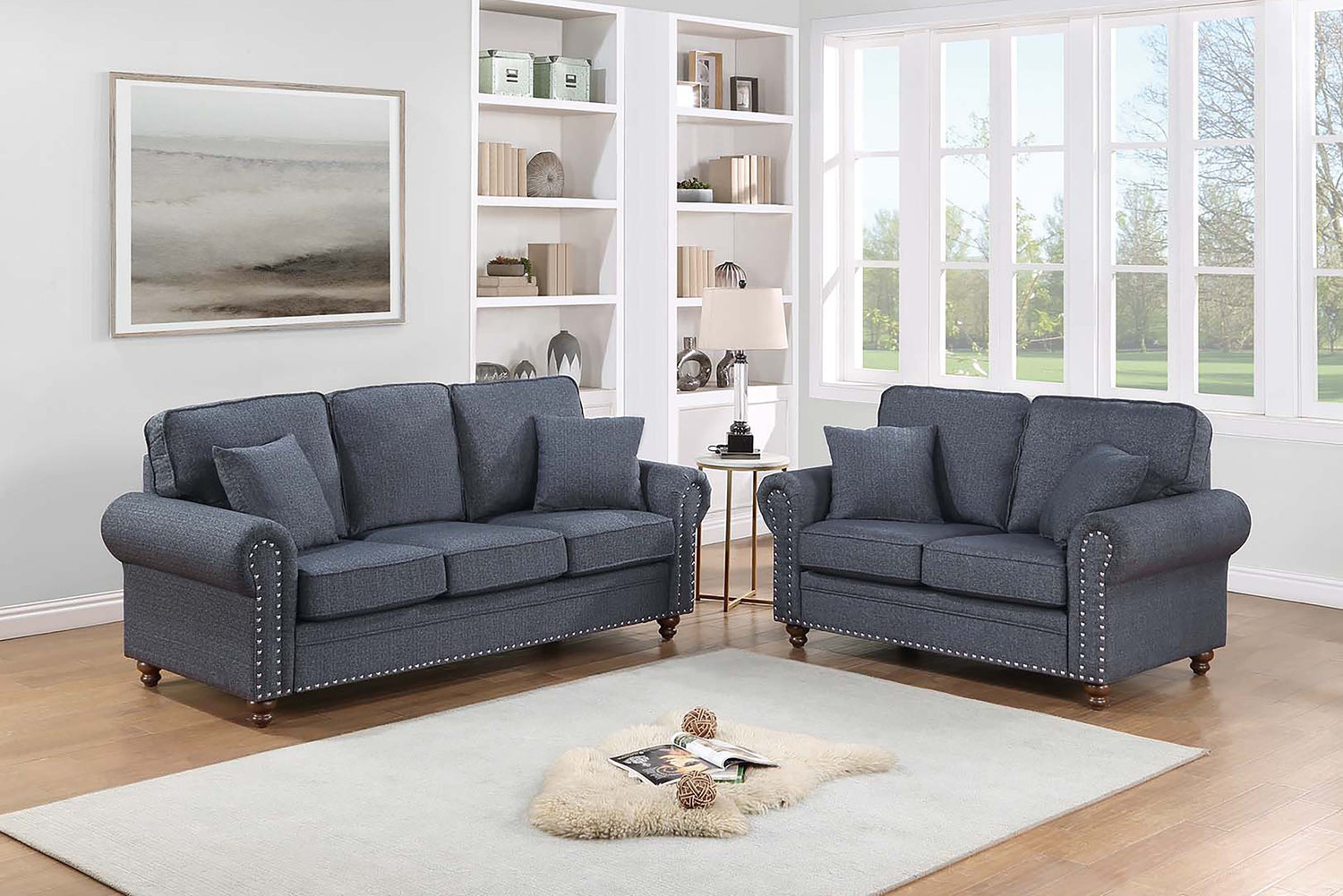 LGPF8440 Blue Gray Tweed Like Sofa Set