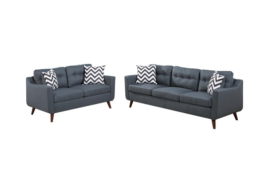 LGPF8444 Blue Gray Linen Like Fabric Sofa Set With Angled Wooden Legs