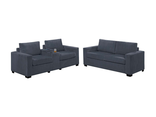 LGPF8459 Dark Gray Corduroy Sofa Set With Charging Station and Cup Holders