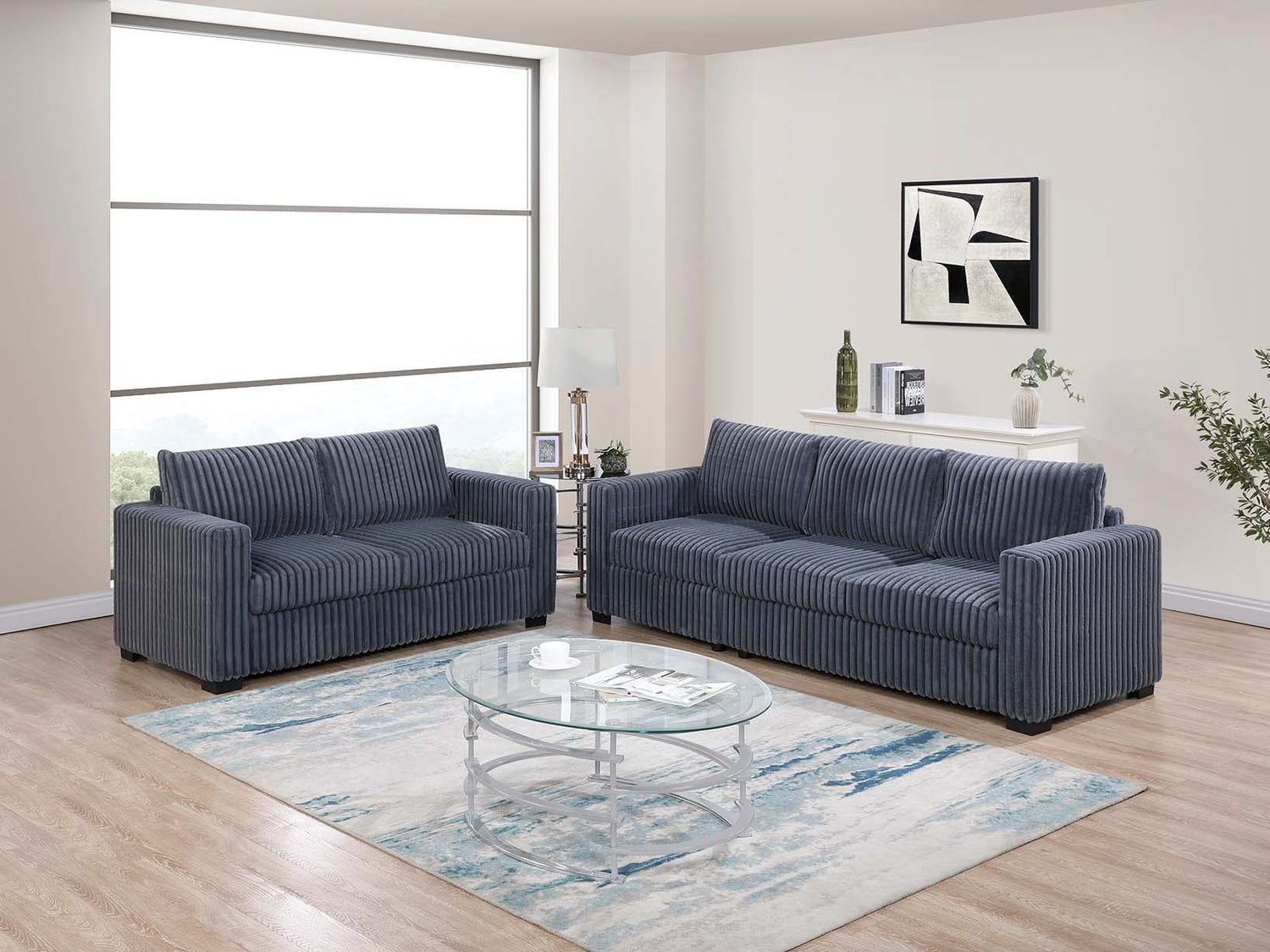 LGPF8461 Square Lines Dark Gray Corduroy Sofa Set